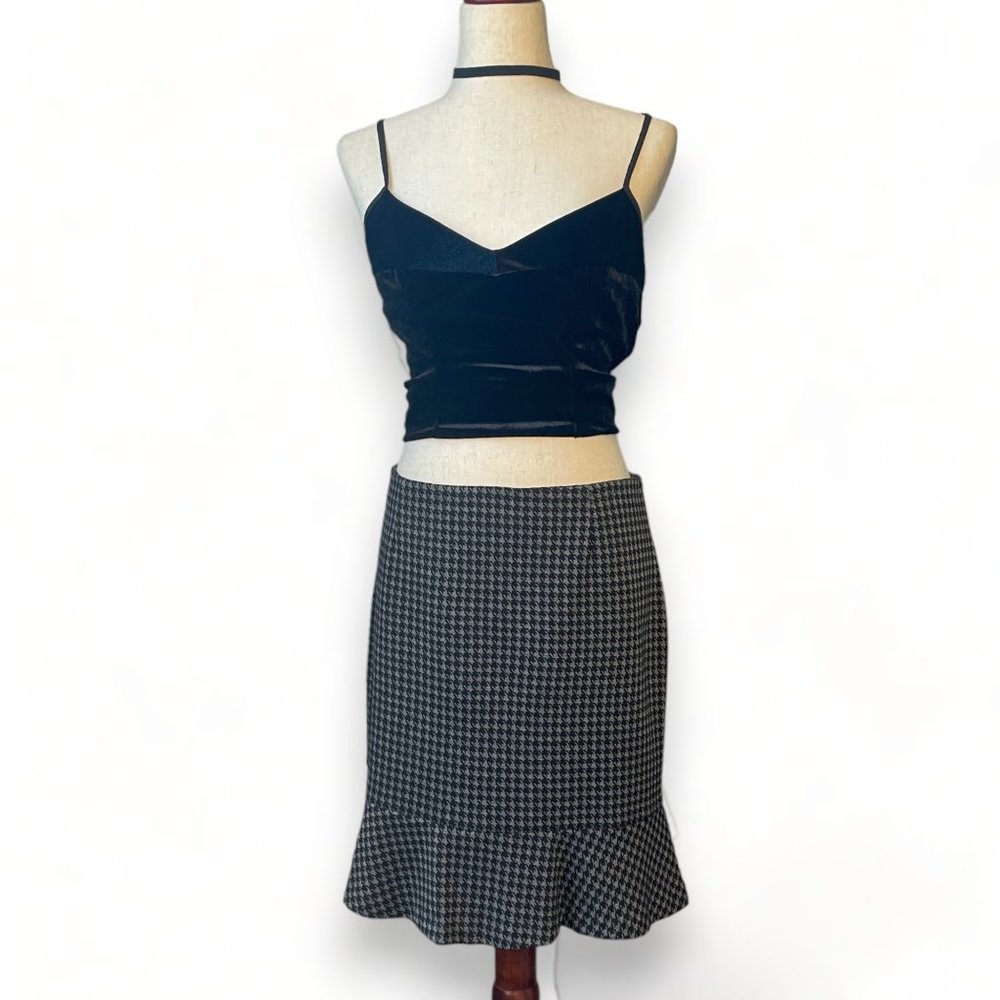 Laundry by Shelli Segal Skirt Houndstooth Grey Black Size 12